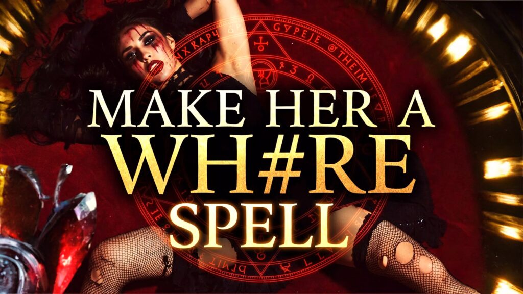 Powerful spell ritual to awaken bold feminine energy and uninhibited desire. Dark red and black magical aesthetic with mystical symbols, seductive visual style, and dominant emotional intensity. Designed for those seeking transformation, release of inhibition, and empowered sensual expression through custom spellwork.