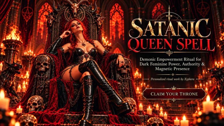 Satanic Queen Spell and dark feminine transformation ritual for demonic empowerment, aura enhancement, beauty, confidence, magnetic attraction, seductive presence and personal power.
